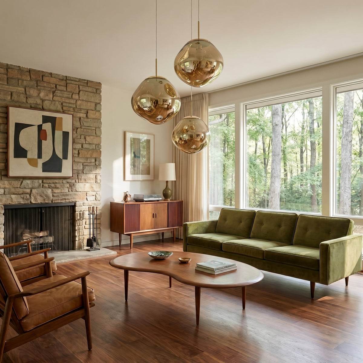 Clustered pendants creating a sculptural focal point