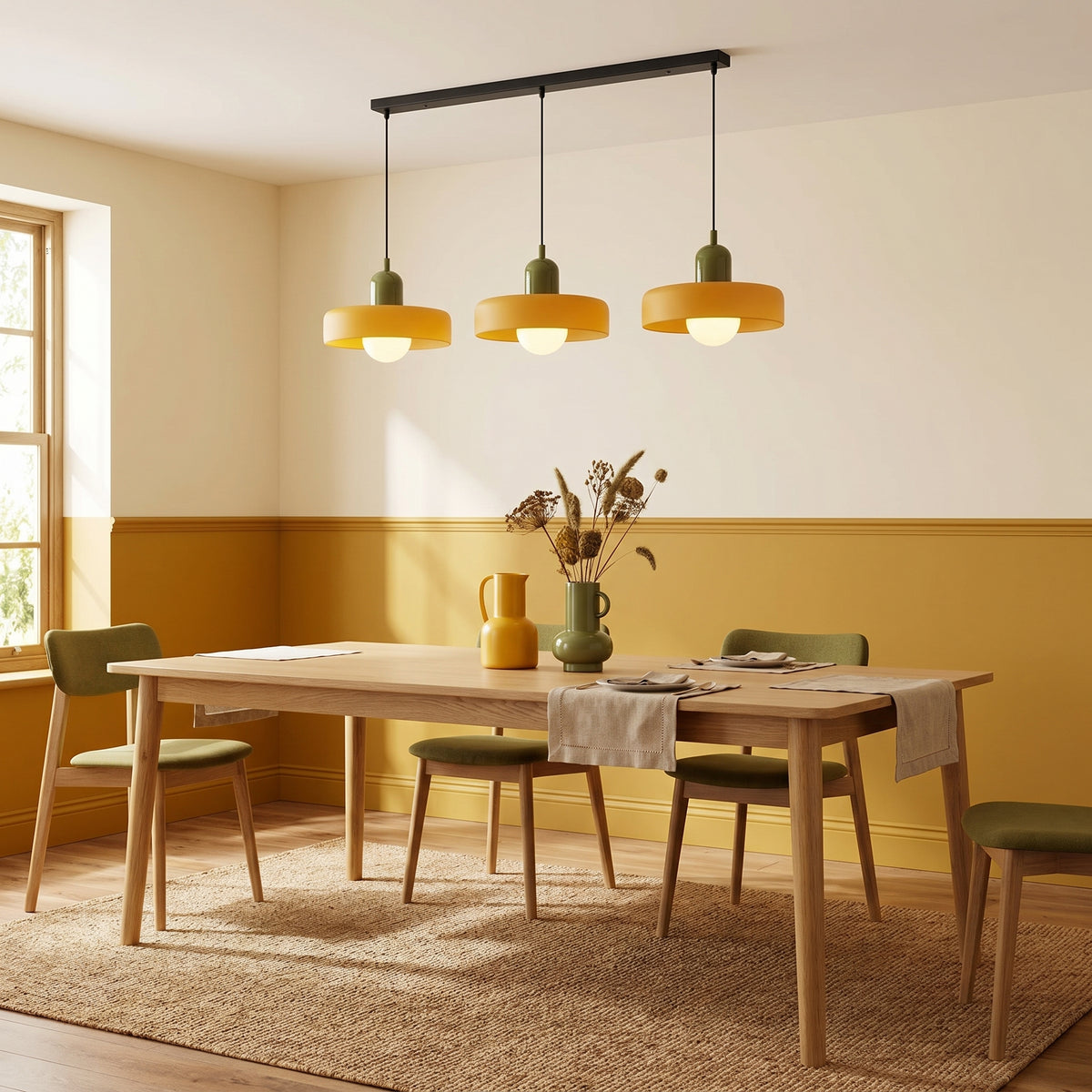 3-Head Bauhaus Colored Glass Pendant Light