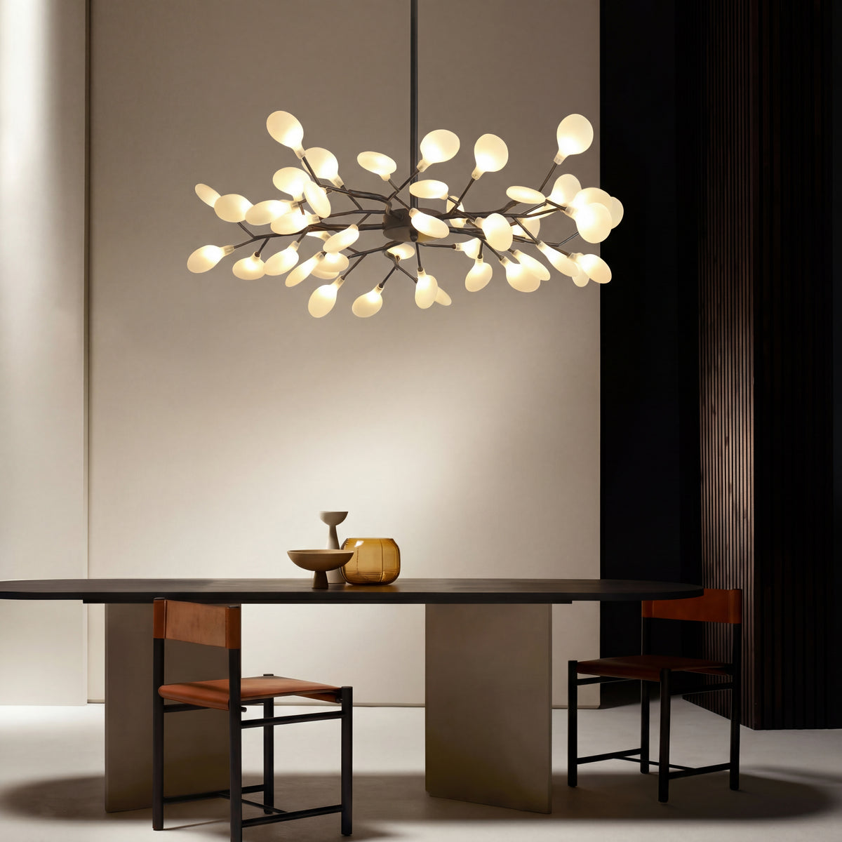 Modern sputnik chandelier in a minimal living room