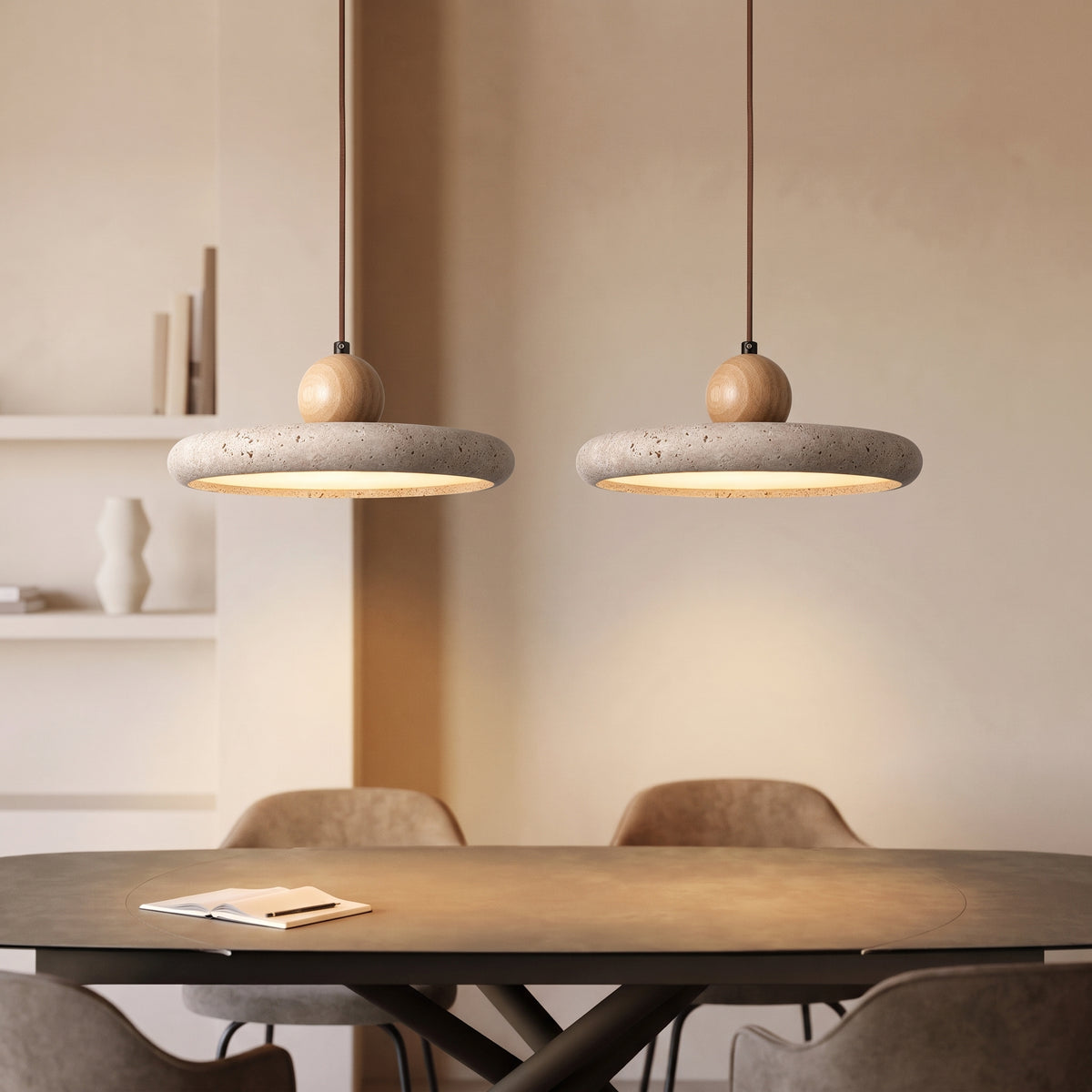 Travertine Wood Pendant Light
