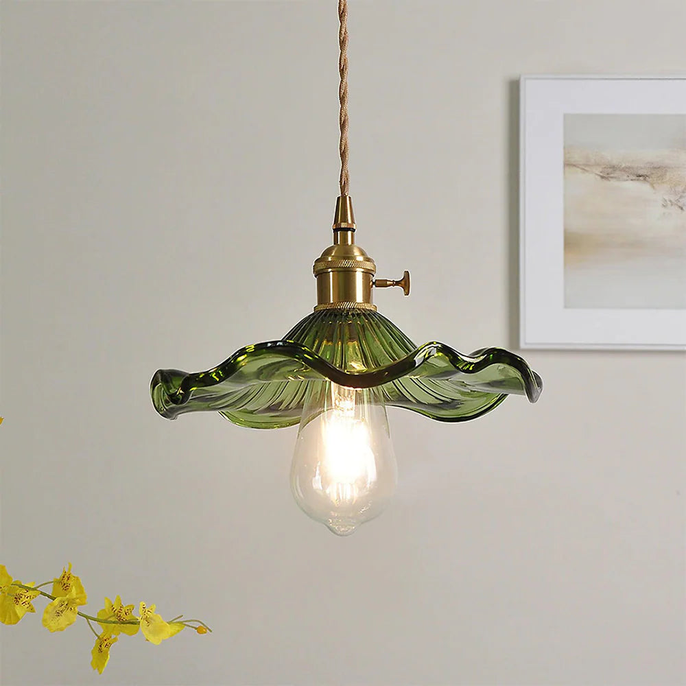 Vintage glass pendant light with antique brass details